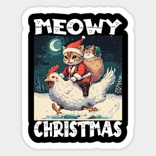 Meowy Christmas - 3, Funny Cute Cat on a Chicken Sticker